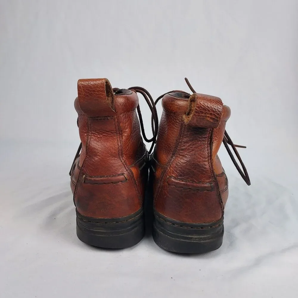 Justin Mens 9M Leather Moc Toe Ankle Boots Brown Casual Outdoor Shoes